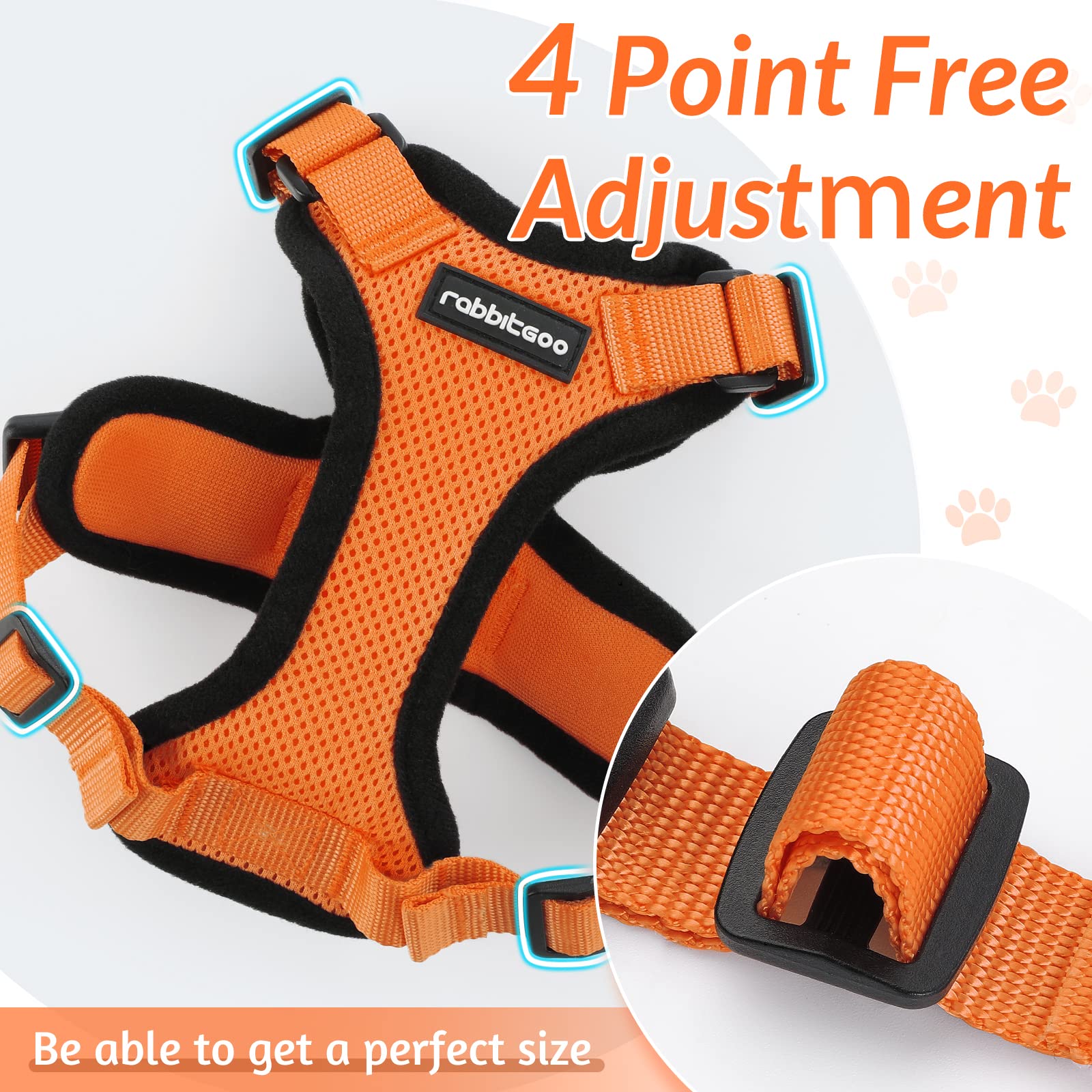 rabbitgoo Cat Harness and Lead Set, Escape Proof Kitten Harness with Cat Leash Metal Ring, Lightweight Soft, Reflective Adjustable Vest Harnesses for Small Cat Walking Travel XS, Orange