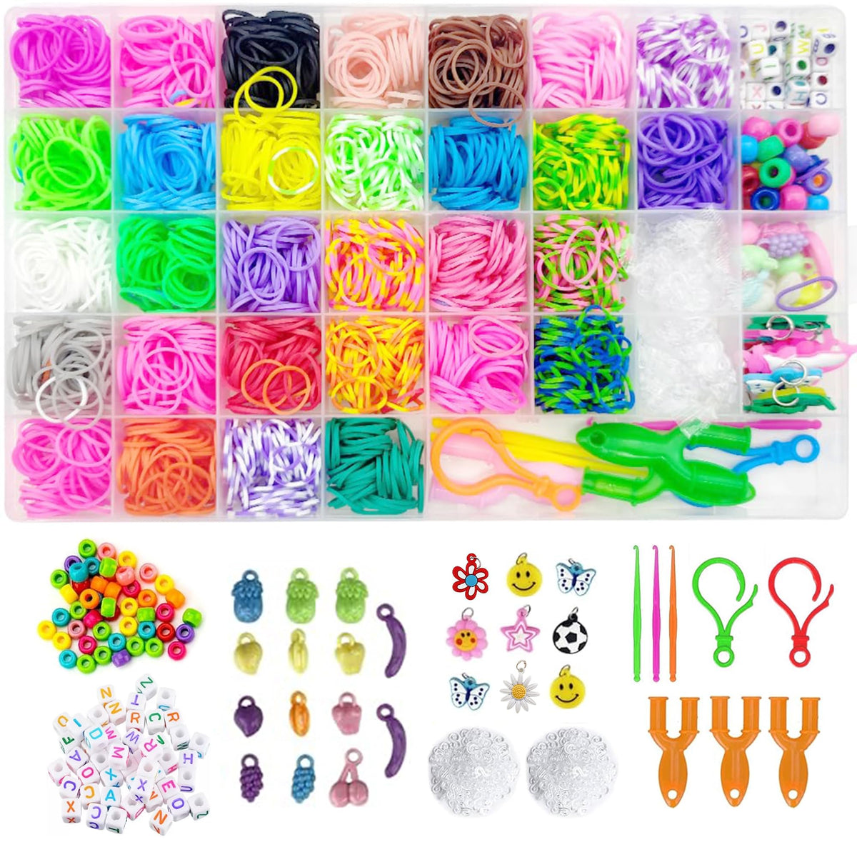 BIZEE 2700and Loom Bands,Loom Band Kit for Boys and Girls 32 Dazzling Colors, Loom Bands Starter Kit for Refill Making Craft Kits, DIY Bracelet Making Kit with Accessories and Storage Box