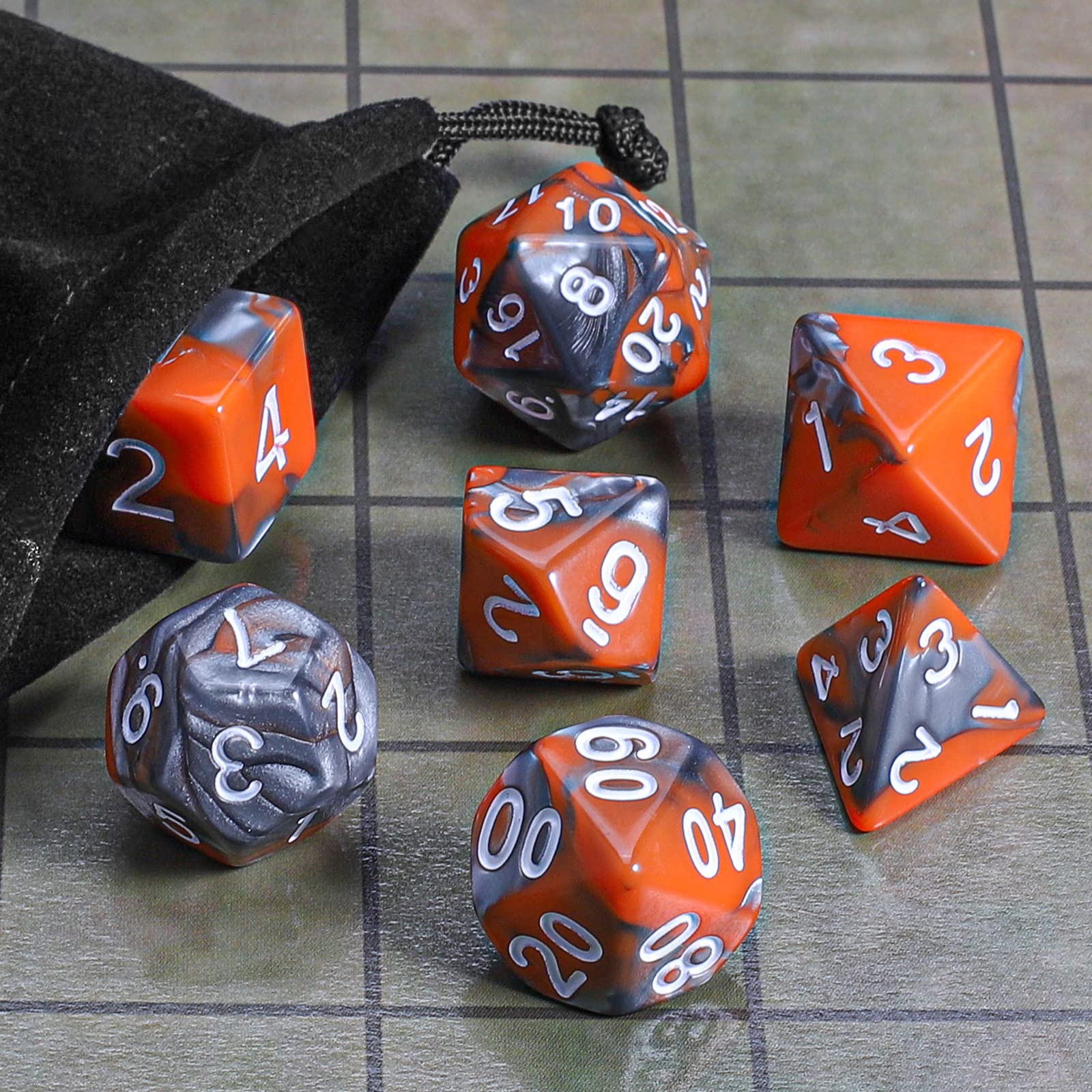 QMAY DND Dice Polyhedral Dice Set - 7 Pieces for Dungeon and Dragons MTG RPG D&D D20, D12, D10, D%, D8, D6, D4 (Orange and Silver)