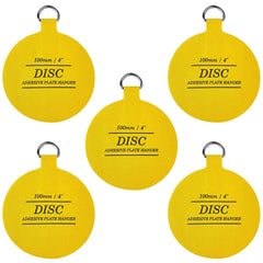 WINSOME Disc Plate Hangers for Walls - Strong Invisible Plate Holder Self Adhesive Stick On Hooks Picture Hanging Wall Plate Holder - Plate Hanging Disk, 100mm / 4'' (Pack of 5), Yellow