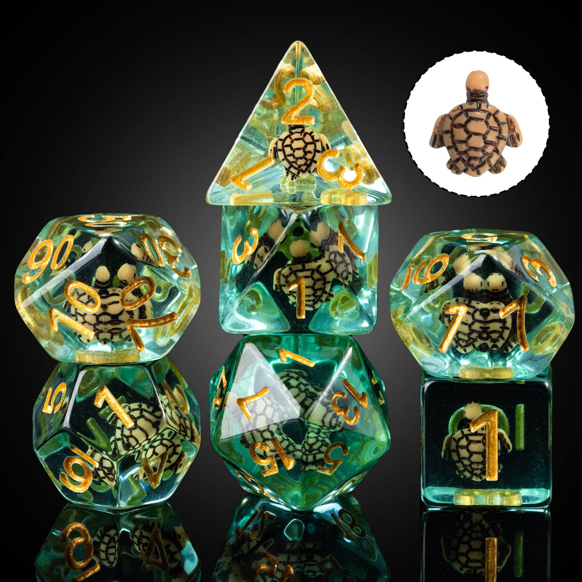 cusdie 7-Die DND Dice, Polyhedral Dice Set Filled with Animal, for Role Playing Game Dungeons and Dragons D&D Dice（Brown Turtle）