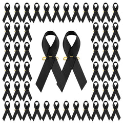 WANDIC Black Ribbon Satin Pins, 100 Pcs Black Brooches with Safety Pins, Classic Melanoma Awareness Pins Premium Ribbon Brooch Badges for Mourning Remembrance Day Gifts