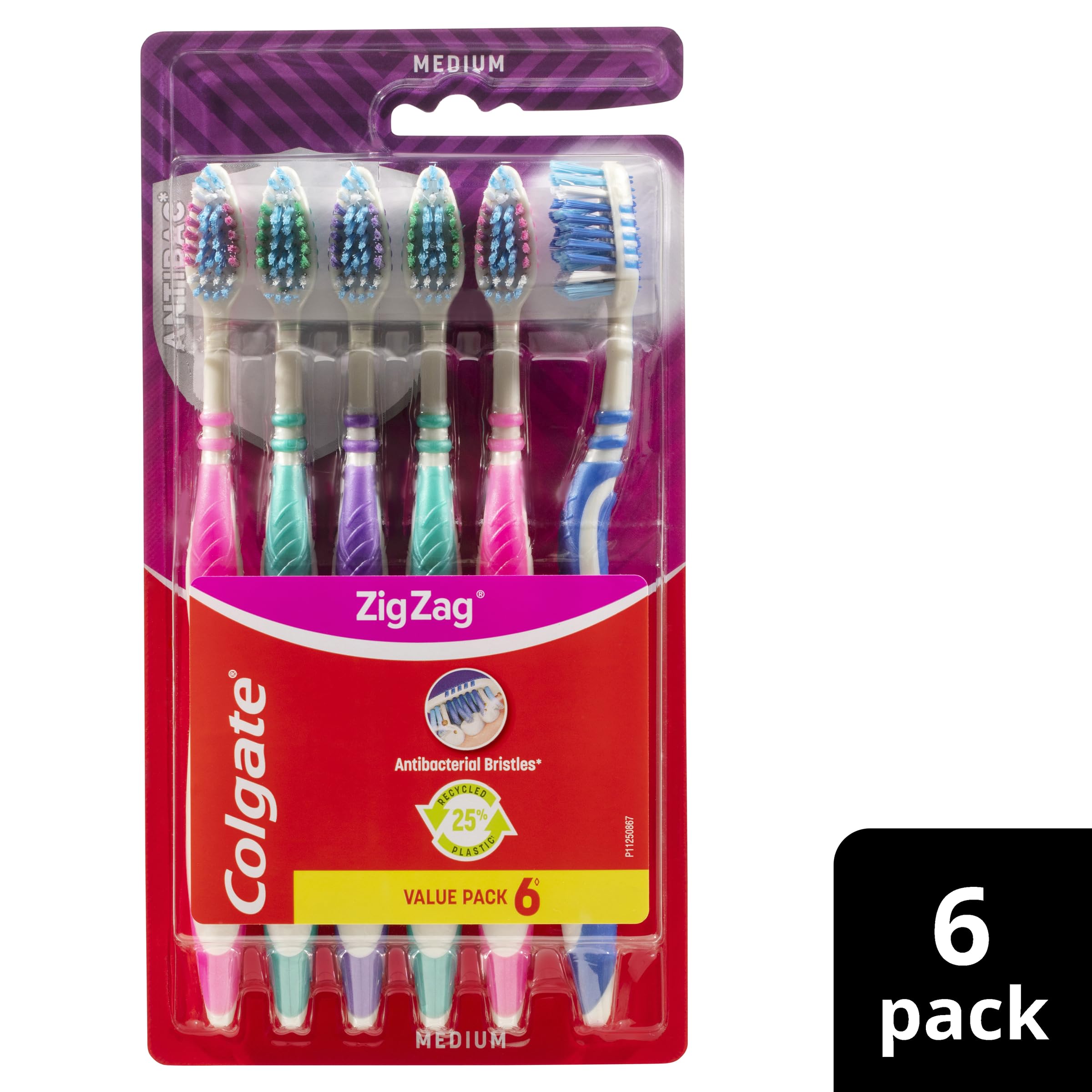 Colgate Zig Zag Toothbrush with Cross bristles to Reach deep Between Teeth 6pack