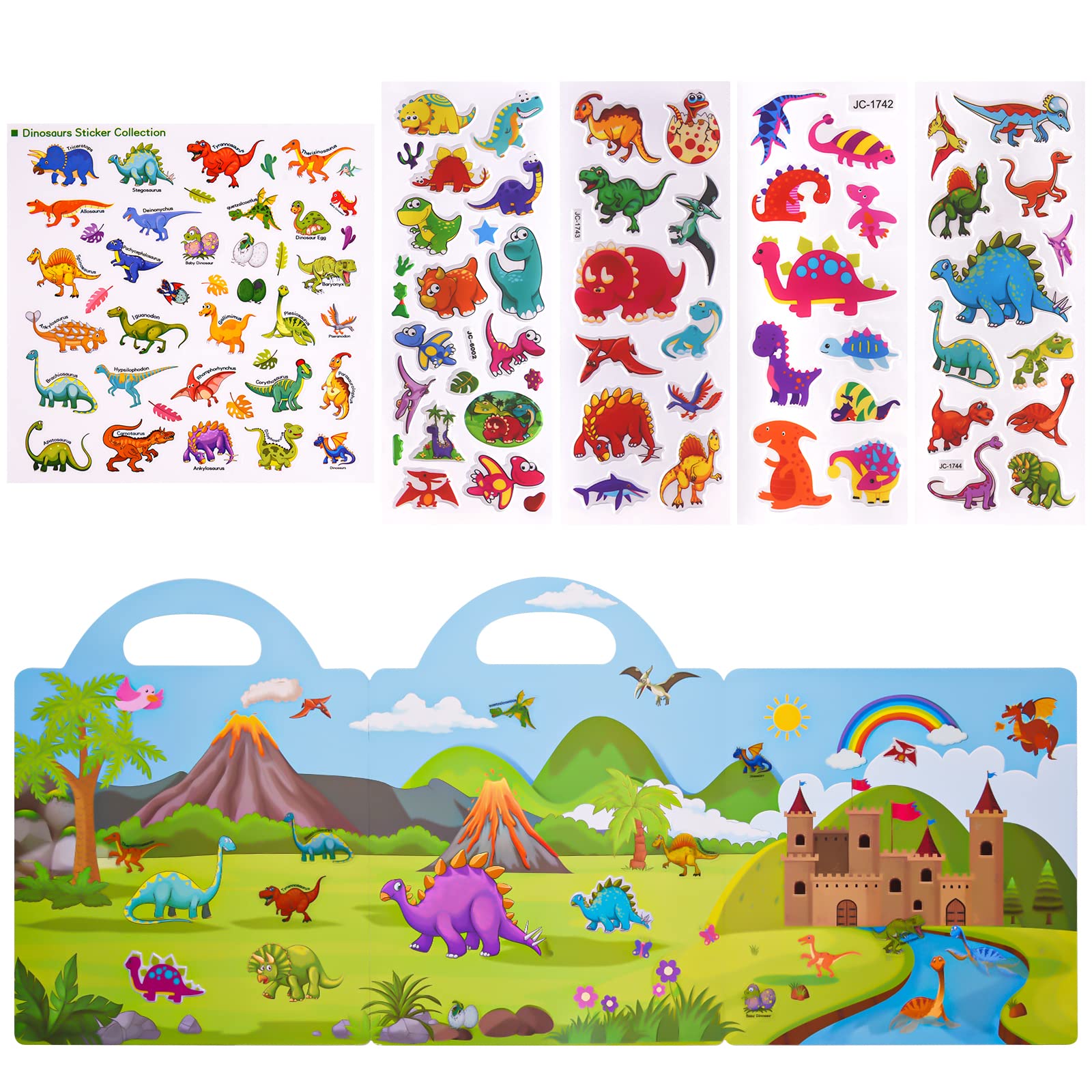 ASTARON 3D Puffy Sticker Book for Kids,88 Pcs Reusable Dinosaurs Jelly Stickers for Toddlers,Puffy Sticker Game Travel Stickers and Educational Sensory Learning Toy Busy Book