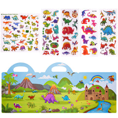 ASTARON 3D Puffy Sticker Book for Kids,88 Pcs Reusable Dinosaurs Jelly Stickers for Toddlers,Puffy Sticker Game Travel Stickers and Educational Sensory Learning Toy Busy Book