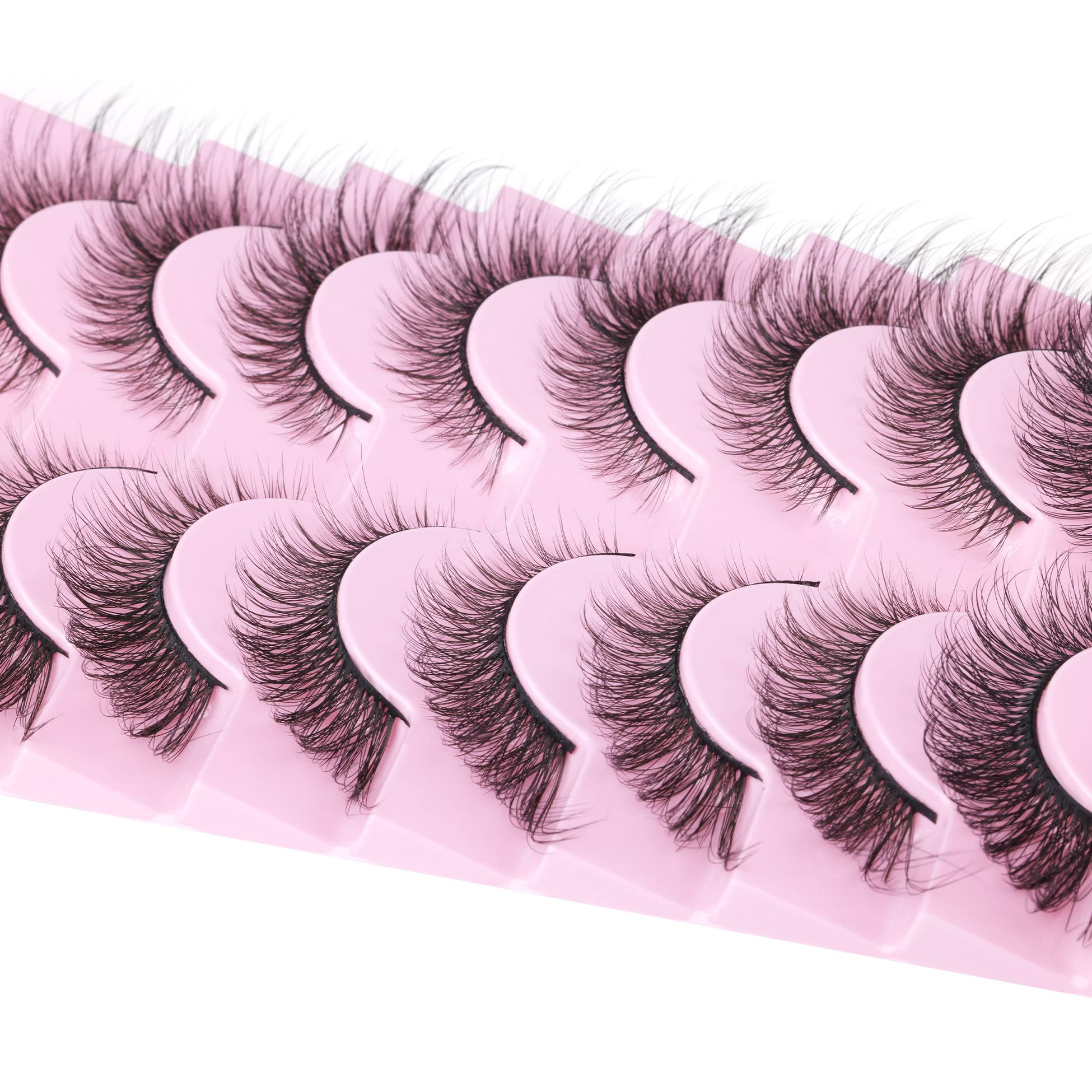 Eyelashes Fox Eye Natural Looking Russian Lashes Strip D Curly Fluffy Multi-layers Faux Mink Eyelash Wispy Cat Eye Lash Pack 8 Pairs