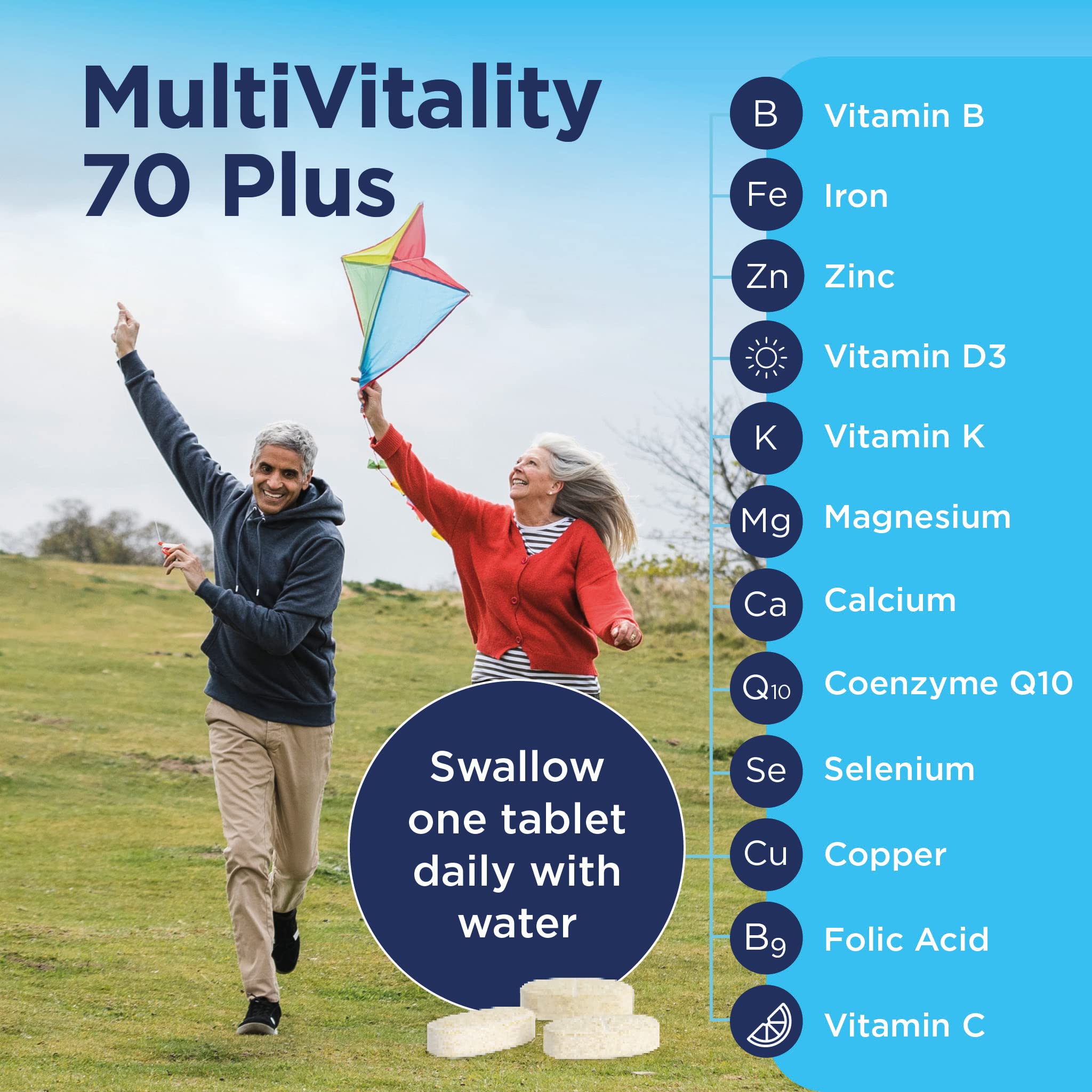 Healthspan Multivitamin 70 Plus   (120 Tablets)   Vitamin C & Vitamin D3   Brain, Heart, Bone & Immunity Health   Ginseng, Bioflavonoids & Acetyl L-carnitine   Vegan