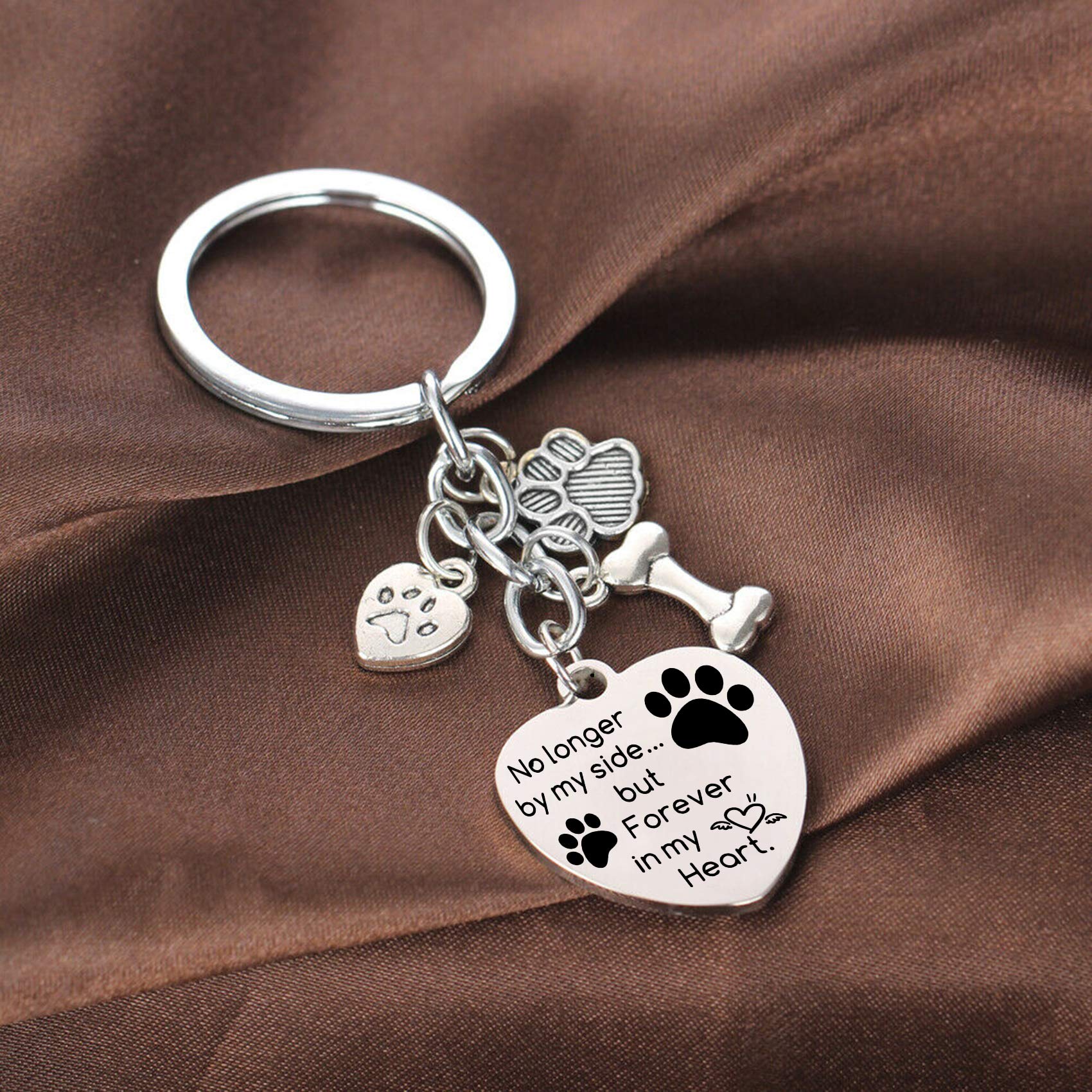 Paw Prints Key Ring Dog Memorial Gifts No Longer by My Side Forever in My Heart Keychain Loss of Dog Gifts Pet Memorial Keyring (No Longer By My Side Styles11)