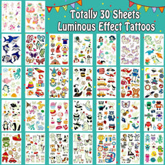 Leesgel Party Bag Fillers for Kids, 380 Styles(30 Sheets) Luminous Temporary Tattoos Stickers for Children Birthday Party Favours, Girls Boys Toys Party Games Stuff Supplies