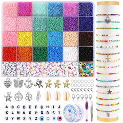 JOISHOP 12000pcs Glass Seed Beads for Bracelet Making Kit, 24 Colors 2mm Small Glass Beads Tiny Waist Beads Friendship Bracelet Making kit for Girls Jewelry Making DIY Craft Bracelet Necklaces