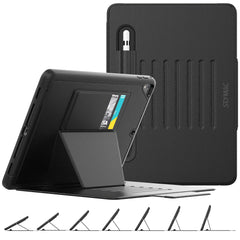 SEYMAC stock iPad 6th/5th Generation/Air 2/Pro 9.7 Case, Smart Magnetic Auto Sleep/Wake Cover with [Multi-angles Stand] Pencil Holder & Card Slot Feature for iPad 9.7 Inch 2018/2017 (Black)