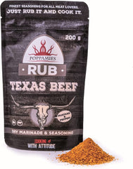 Poppamies Texas Beef BBQ Rub, Dry Marinade & BBQ Seasoning Perfect Beef, Pork - Great in The Grill, Barbecue, Oven, Boiler and Pan - Large Pack (200g)