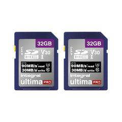 Integral 32GB 2 Pack SD Card with a 6 Slot Protective Metal Card Case - 4K Ultra-HD Video Premium High Speed Up to 90MB/s Read Speed - SDHC V30 UHS-I U3 Class 10 SD Memory Card Twin Pack