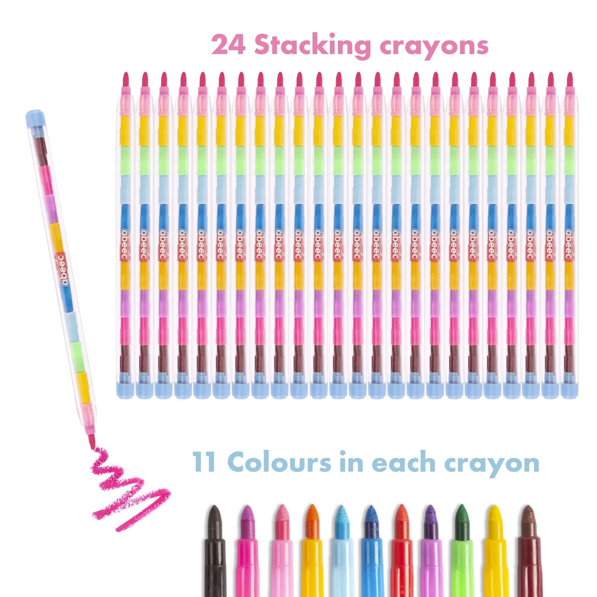 abeec 24 Stacking Crayons - Party Bag Fillers For Kids - Crayons For Party Bags - Twistable Crayons - Party Favours Kids - Kids Arts And Crafts - Crayons For Kids