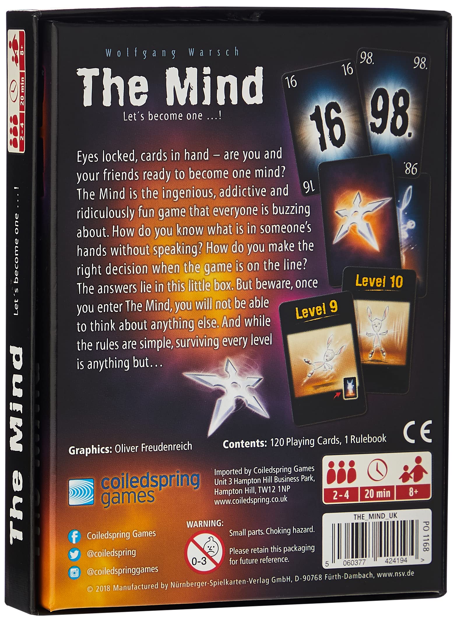 NSV   The Mind UK version   Card Game   Ages 8and   2-4 Players   20 Minutes Playing Time