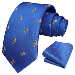 HISDERN Blue Tie for Men Skateboard Pattern Ties Handkerchief Novelty Animal Print Wedding Necktie & Pocket Square Set