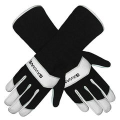 SAWANS Long Gardening Gloves Leather Ladies Men Women Durable Goatskin Garden Gloves Forearm Protection Thorn Proof Gardener Work Spandex Sleeves Rose Pruning Gift (Black, L)