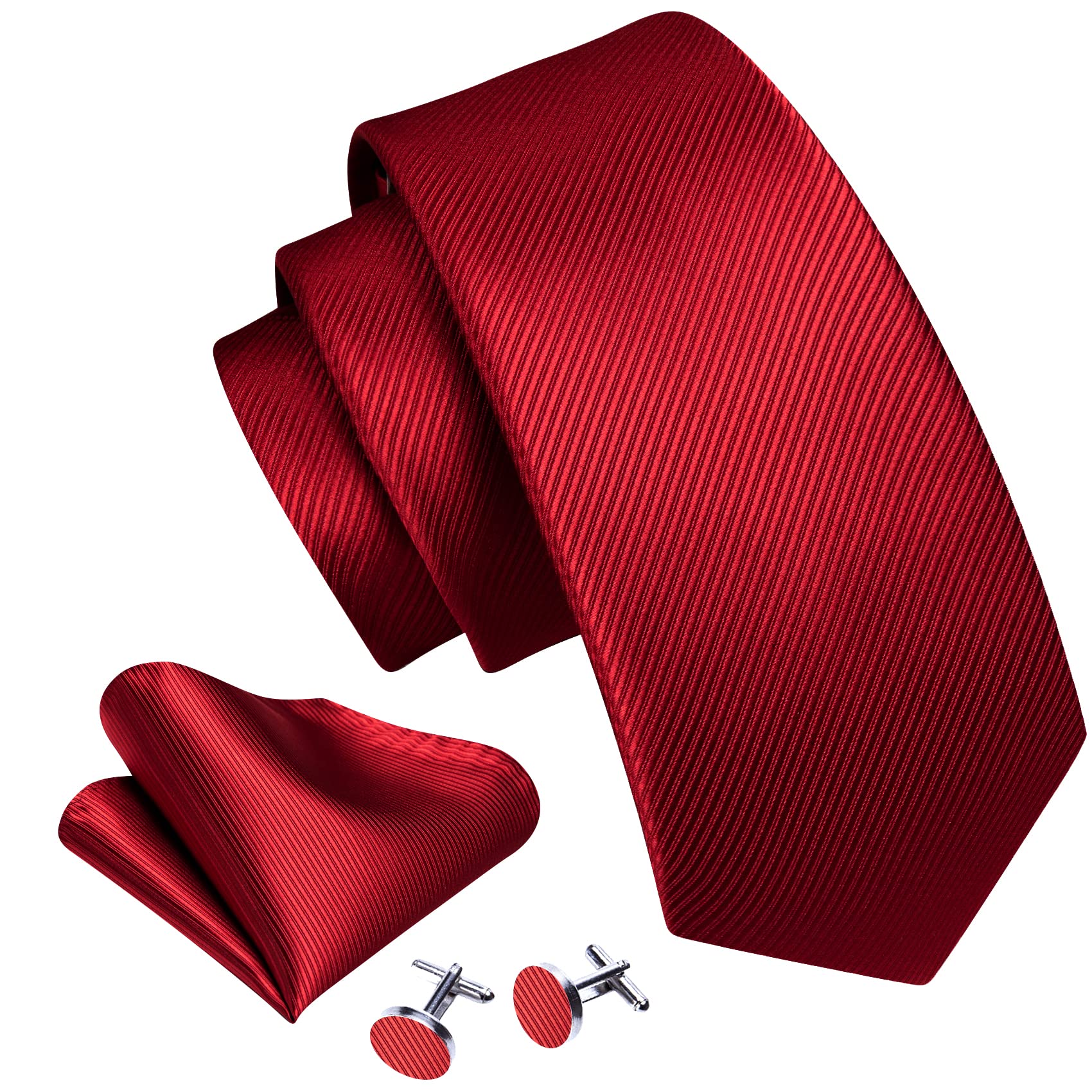 Barry.Wang Men Ties Set Solid Classic Satin Necktie Pocket Square Cufflinks Clip 4PCS for Men Wedding Formal Business