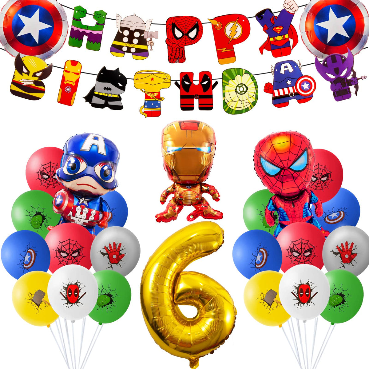 Avengers Birthday Decorations, 25Pcs Hero Birthday Balloons with Banner, 6th Party Decorations Boys Happy Birthday Balloon Banner