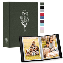 Lanpn Small Photo Album 6x4 2 Packs, Each Pack holds 50 Pictures, Slip in Pockets Mini Linen Top Loading Photo Albums for Portrait Only 10x15cm Picture Green