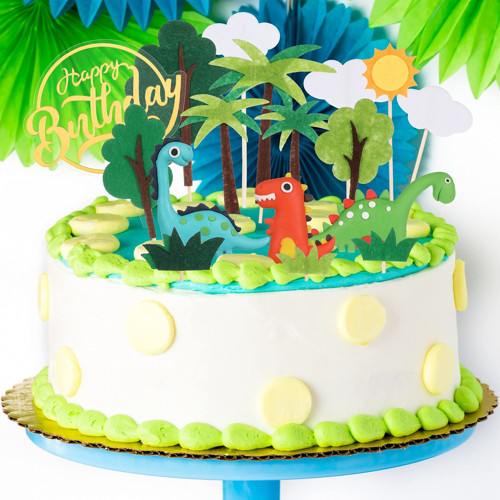 Auidy_6TXD 17 Pcs Dinosaur Cake Topper Cupcake Topper, 3D Cake Decorations Happy Birthday Caker Topper for Dinosaur Theme Boy Girl Kid Birthday Party Supplies