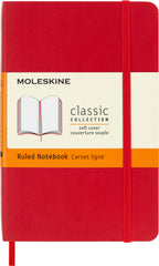 Moleskine Classic Ruled Paper Notebook, Soft Cover and Elastic Closure Journal, Color Scarlet Red, Size Pocket 9 x 14 A6, 192 Pages