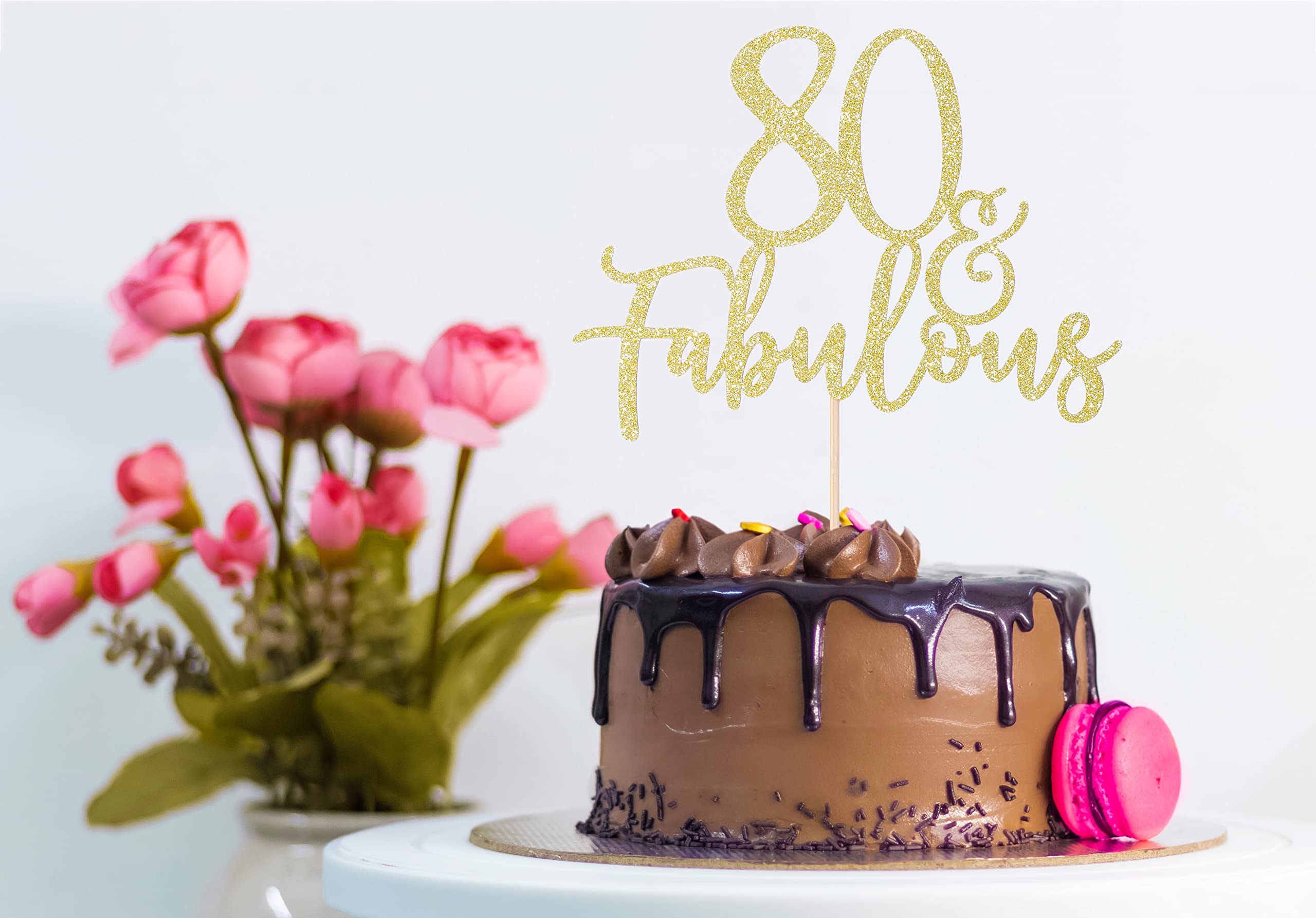 LOVENJOY 80 and Fabulous Birthday Cake Topper 80 Cake Decoration Gold Glittery for Happy 80th Birthday Party Decorating