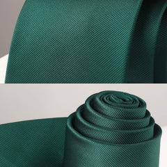 HISDERN Dark Green Solid Color Wedding Tie and Pocket Square, Classic Tie Clip Set for Men-Multiple Colors