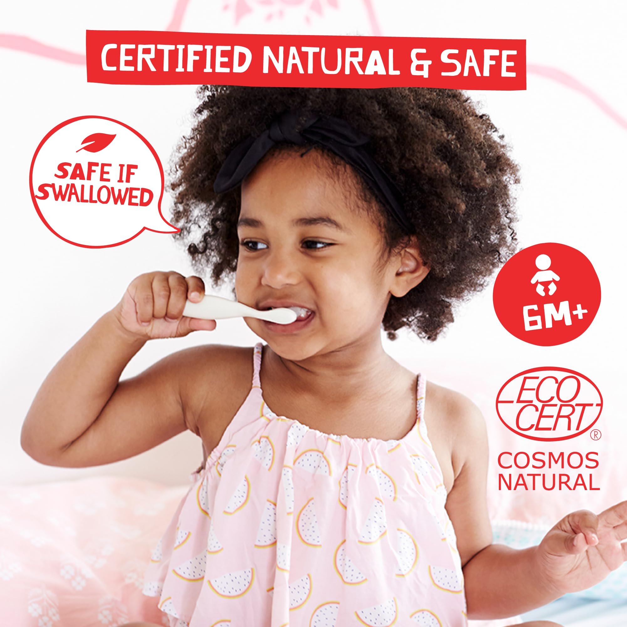 Jack N' Jill Kids Natural Toothpaste, Fluoride Free Toothpaste, Helps Soothe Gums and Fight Tooth Decay, Toothpaste for Baby, Toddler and Children 6 Months Plus Bubblegum Flavour 1 x 50g