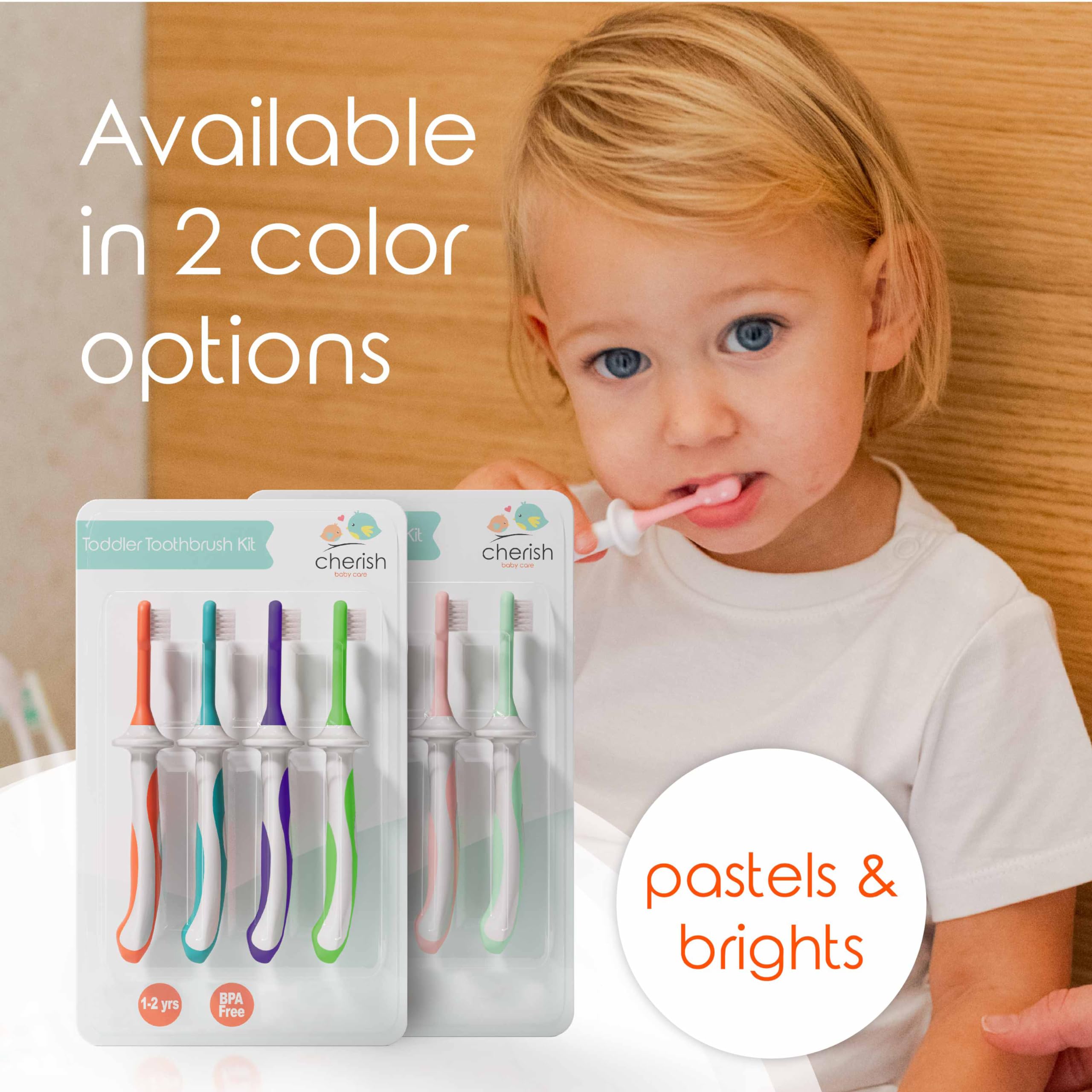 Cherish Baby Care Toddler Toothbrush Set (4-Pack) - BPA-Free & Safety-Tested Kids Toothbrush for 1 Year Old Toddler, Designed by a Paediatric Dentist, Soft-Grip Toothbrush Toddler 1-2 Years (Multi)