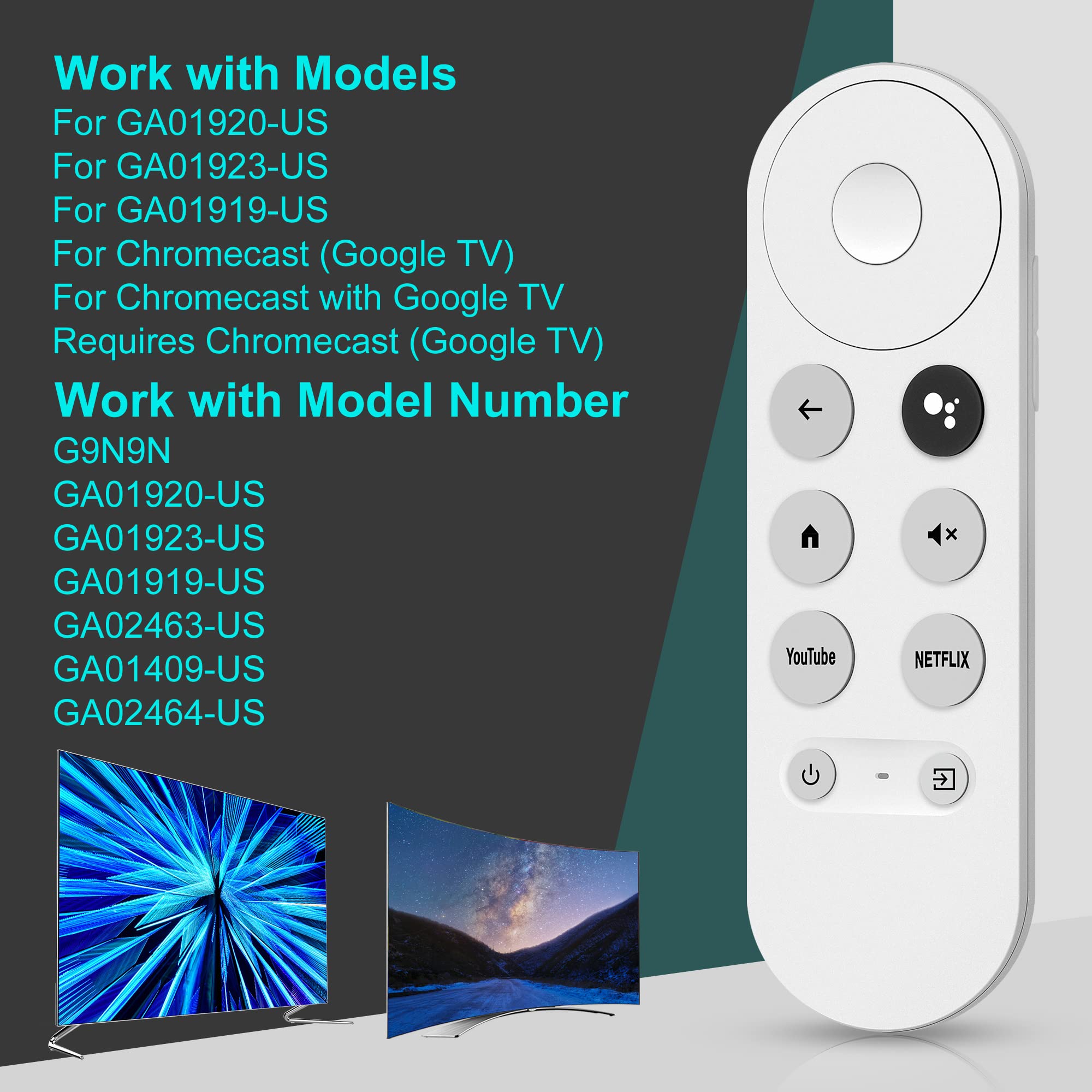 Voice Remote Control for Google Chromecast 4K Snow Streaming Player, Voice Remote for G9N9N GA01409 GA01919 GA01920 GA01923 GA02463 GA02464