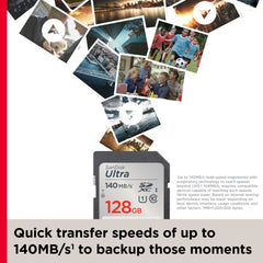 SanDisk 128GB Ultra SDXC card up to 140 MB/s with A1 App Performance UHS-I Class 10 U1