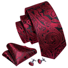 Barry.Wang Mens Tie Paisley Plaid Striped Floral Silky Necktie Pocket Square Cufflinks Clip Set Wedding Party Formal Business