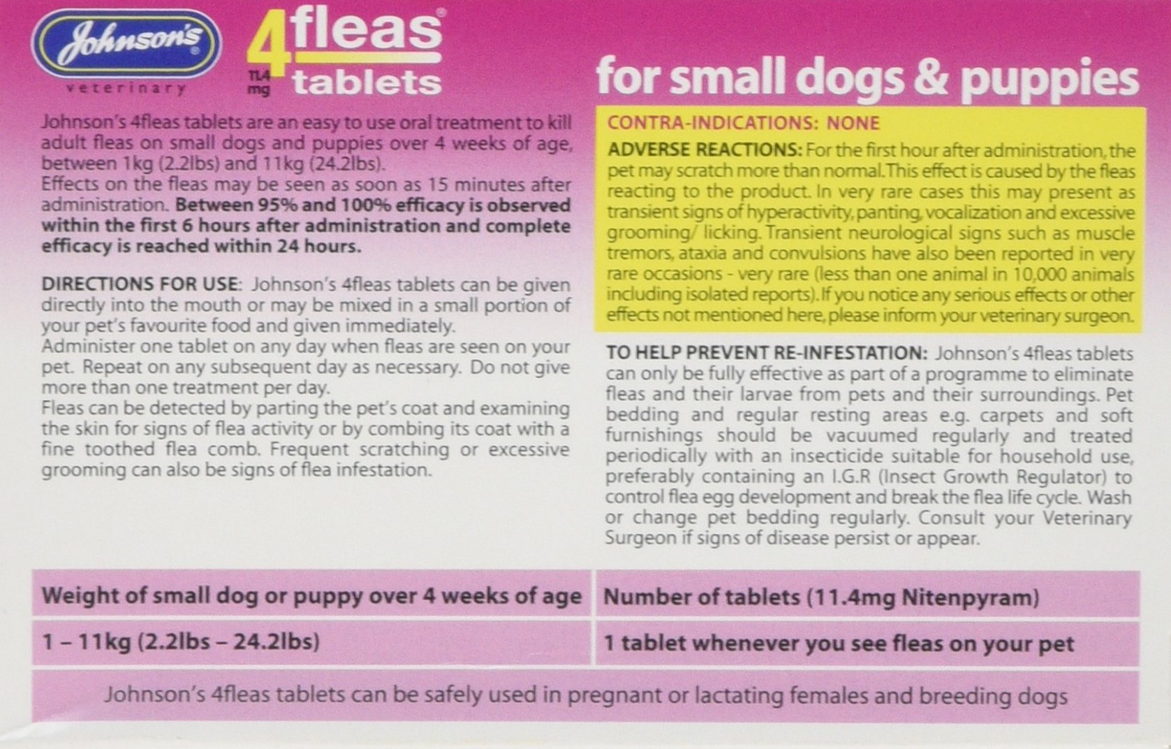 Johnsons Veterinary Products 4Fleas Tablets for Puppies and Small Dogs Treatment Pack, 6 Count (Pack of 1)