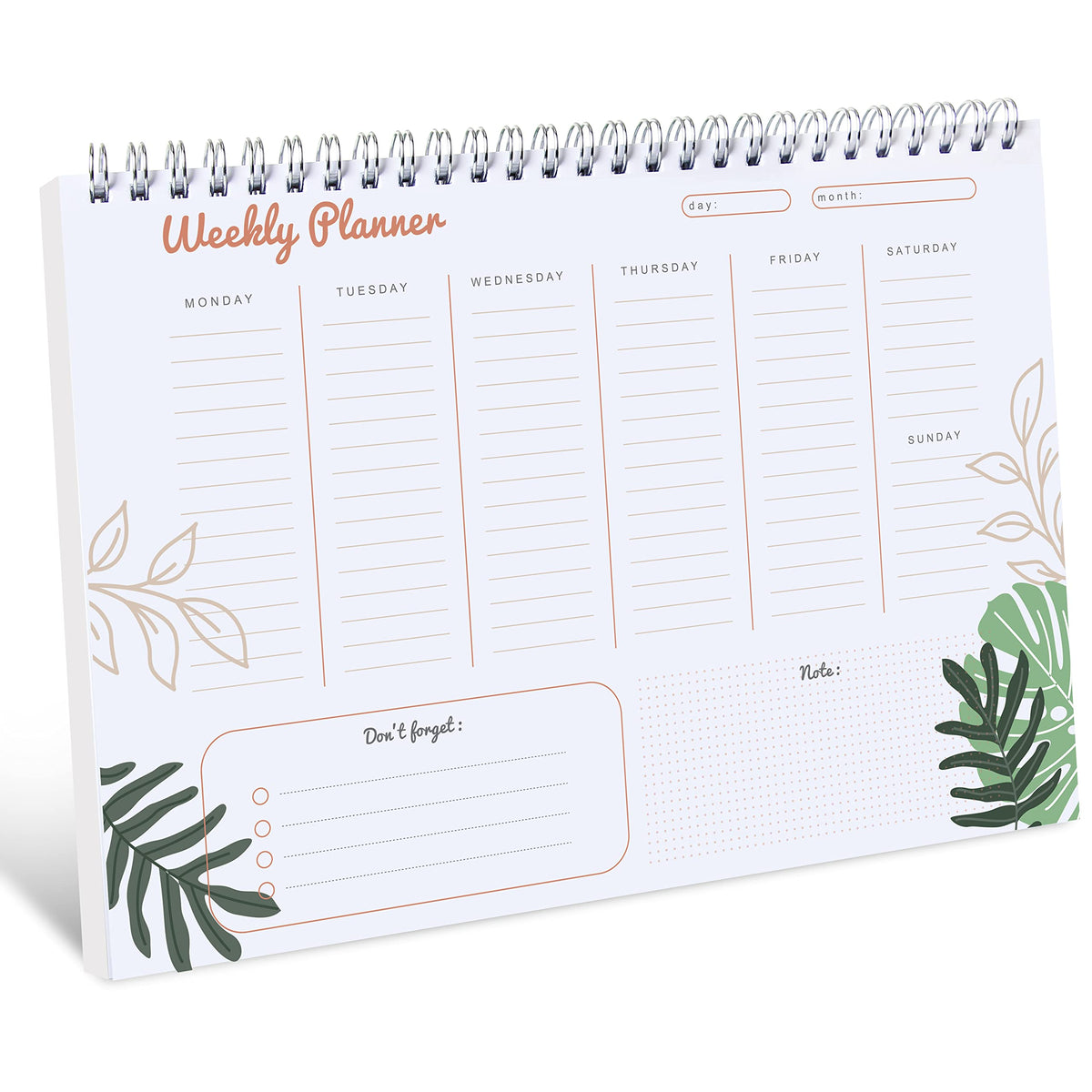 KMQOY Weekly Planner Note Pad 52 Tear-Off Sheets, 7.5 x 9.6 inches Desk Weekly To Do List Notepad, DUOJUN-TDP -165, GREEN LEAF