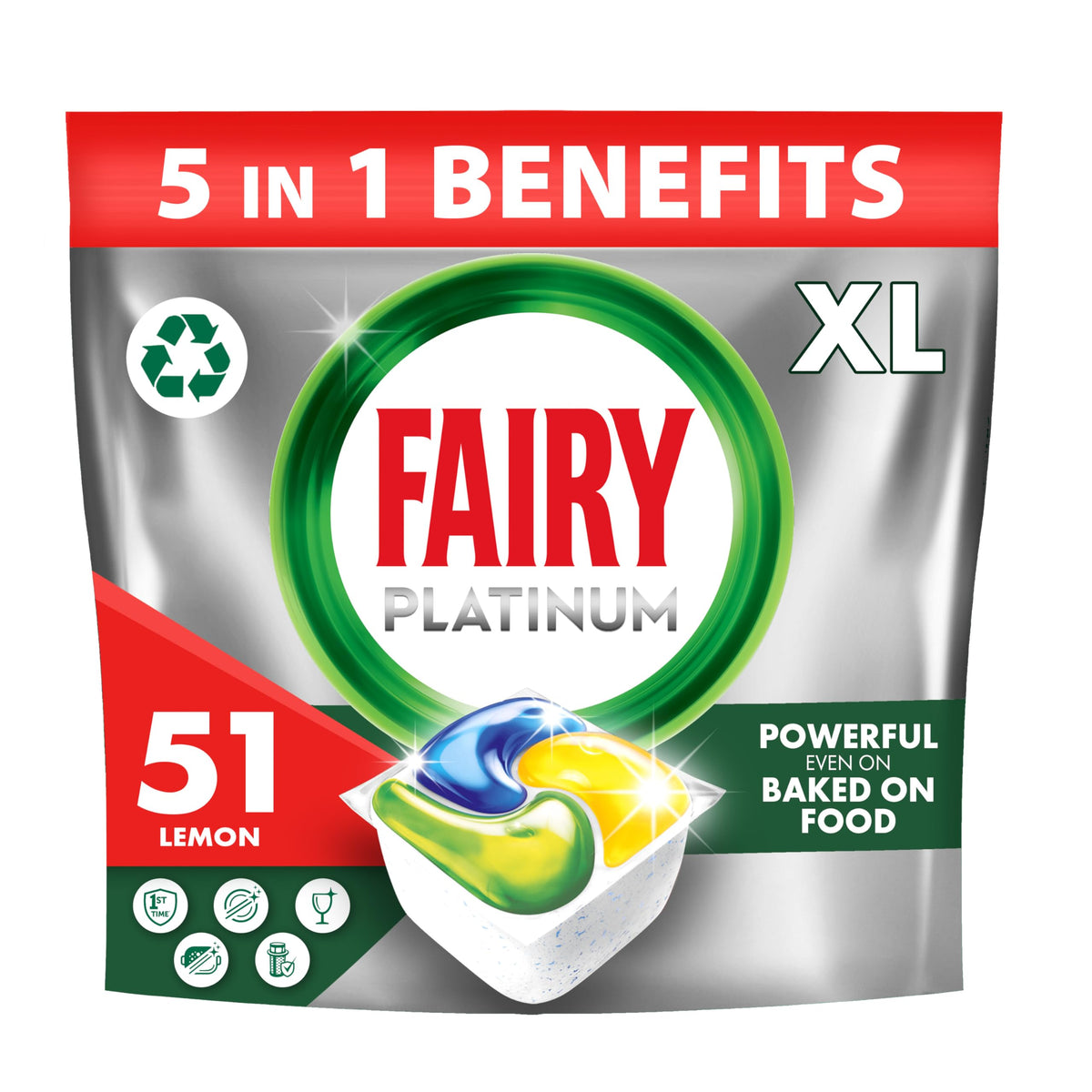 Fairy Platinum Lemon All-In-1 Dishwasher Tablets Bulk, 51 Tablets