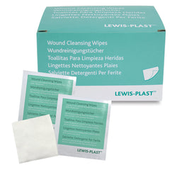 Lewis-Plast Premium Saline Sterile First Aid Alcohol Free Wipes - Box of 100 Antiseptic Antibacterial Medical Grade Cleaning Wipe for Wound, Cleansing Area Before Injection and Piercing, Green