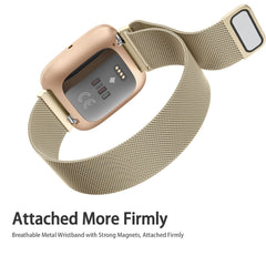 Strap compatible with Fitbit Versa Strap/Fitbit Versa 2 Straps for Women Men, Breathable Stainless Steel Mesh Loop Adjustable Wristband Replacement Metal Strap (Champagne,Small)