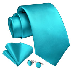 Enlision Aqua Blue Ties for Men Aqua Tie and Pocket Square Cufflinks Set Elegant Mens Ties For Wedding Formal Necktie Handkerchief Set Party Business Work