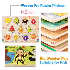 Wooden Puzzles for 3 Year Old-Wooden Toy Peg Puzzle Montessori Preschool Toys for baby & Toddlers, Early Education Games-Animals Puzzles Wooden Toy 3and Gift for Boy or Girl. (Fruit)