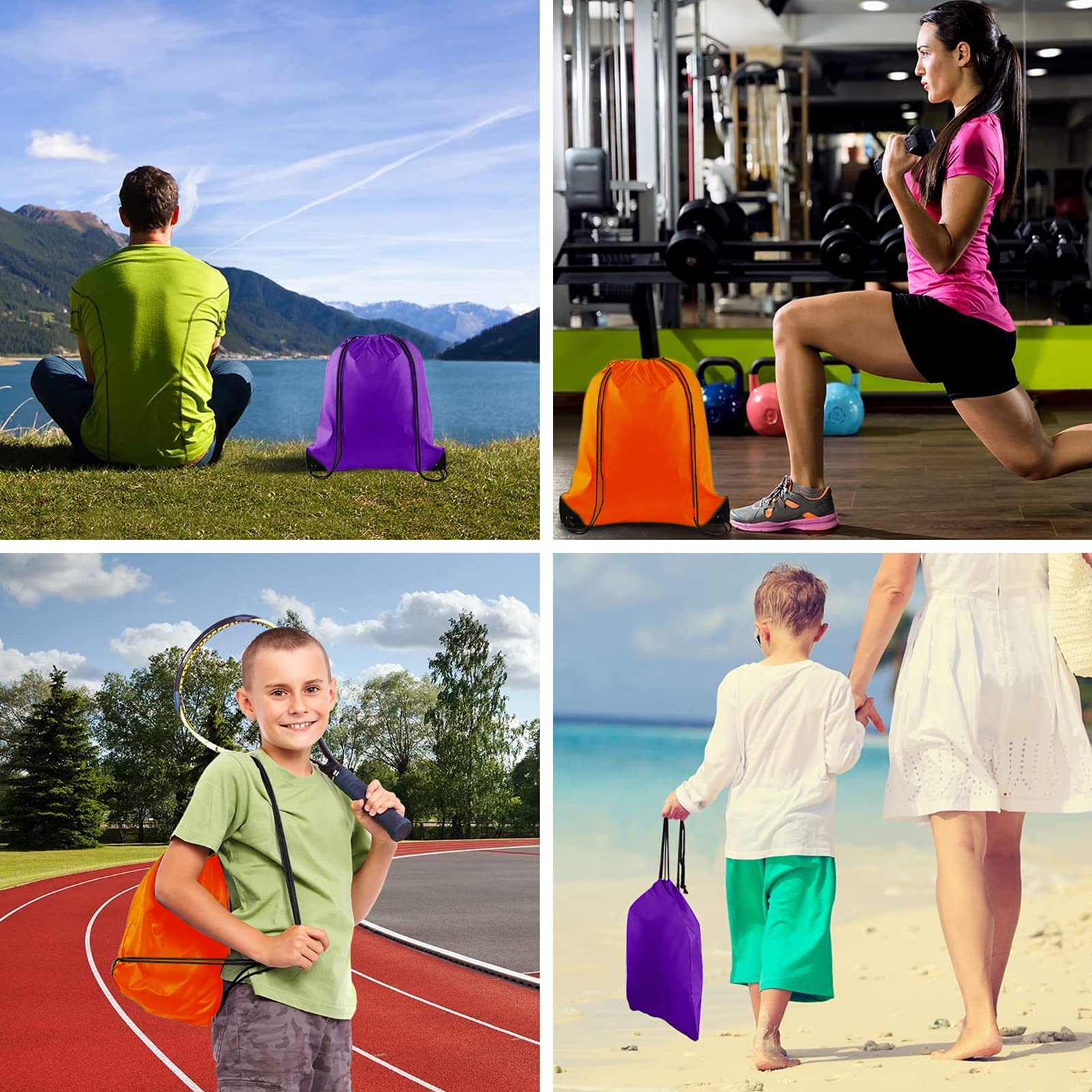 AURUZA 2PCS Drawstring Bags,PE Bags Drawstring Gym Bag,String Swimming Bag Trainer Bag Personalised Drawstring Bag, Suitable for Sports,School,Gym,Travel,Swimming and Various Activities(PurpleandOrange)