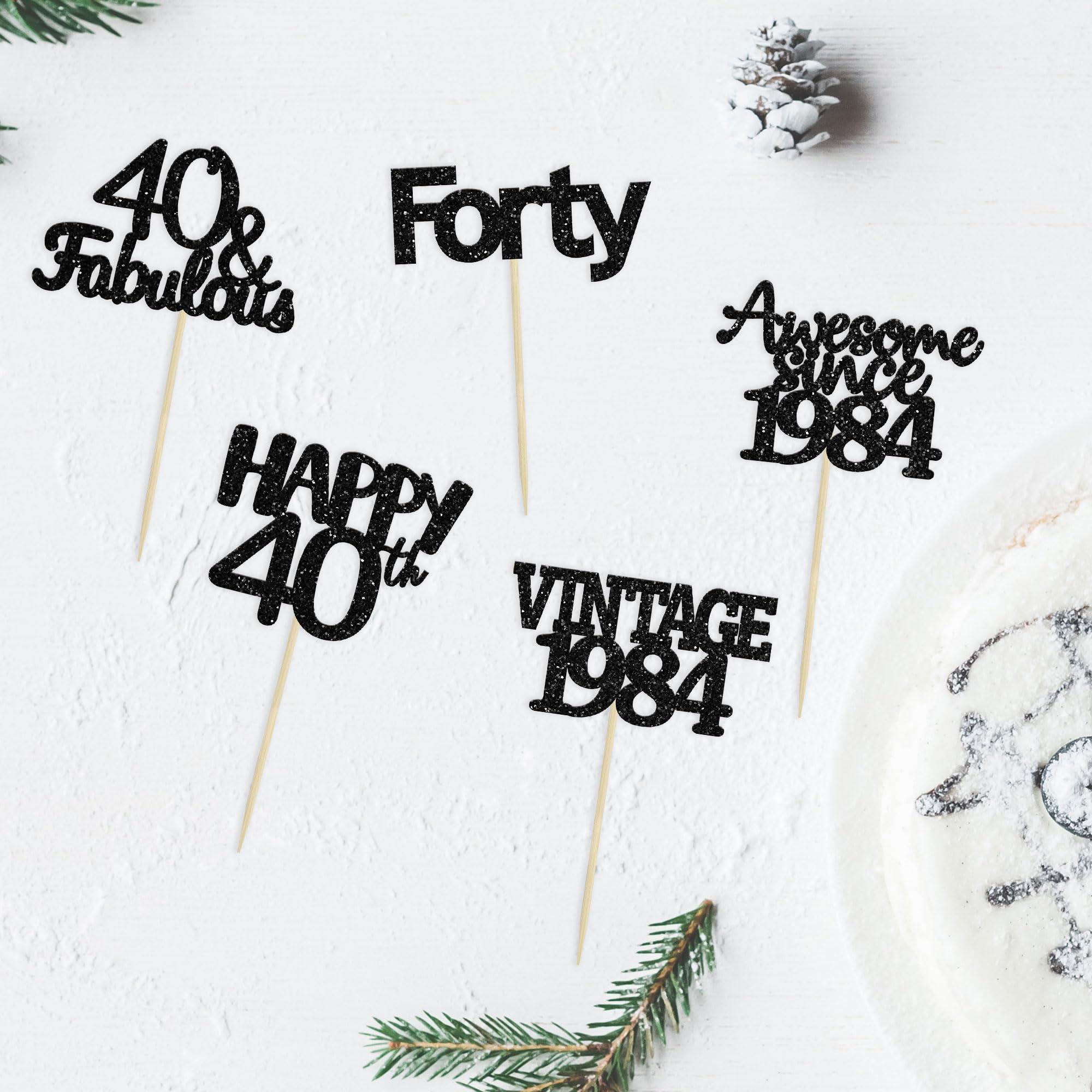 Gyufise 30Pcs Black Glitter Vintage 1984 Cupcake Toppers Awesome Since 1984 Cake Decorations Cheers to 40 Fabulous Forty Cupcake Picks 40th Birthday Wedding Anniversary Party Cake Decorations Supplies