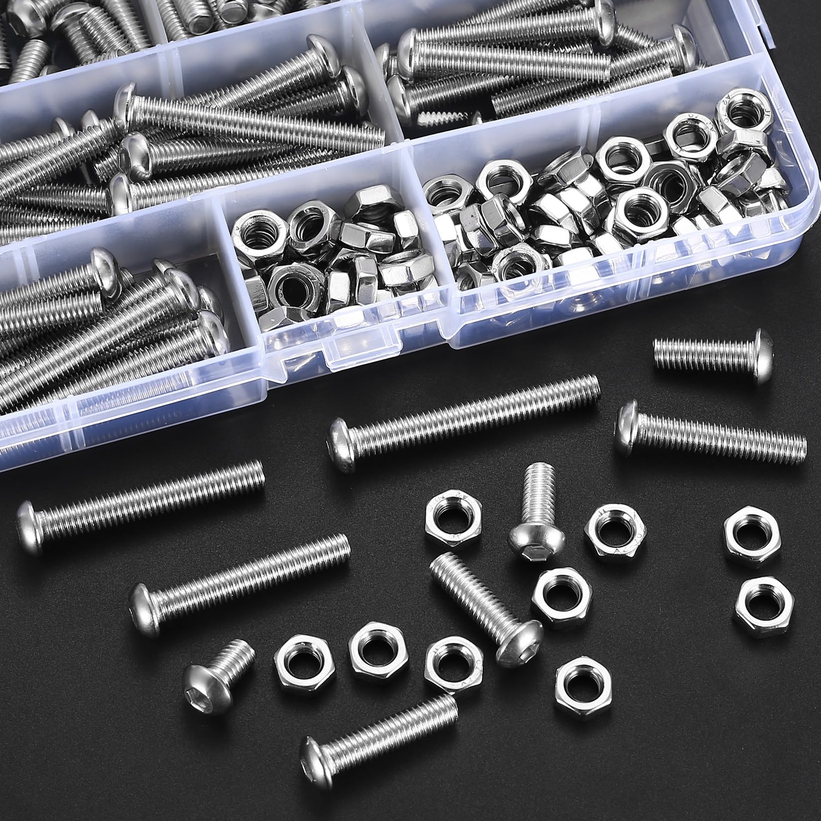 M6 Bolts and Nuts Set, 148 Pcs Hex Socket Head Cap Screws Nuts and Bolts Assorted Set, Round Head Pan Head Machine Screws Assortment Kit, Thread Fastener Hex Bolts and Nuts