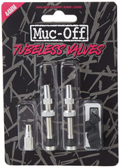 Muc-Off 20161 Silver Tubeless Presta Valves, 60mm - Premium No Leak Bicycle Valves With Integrated Valve Core Removal Tool