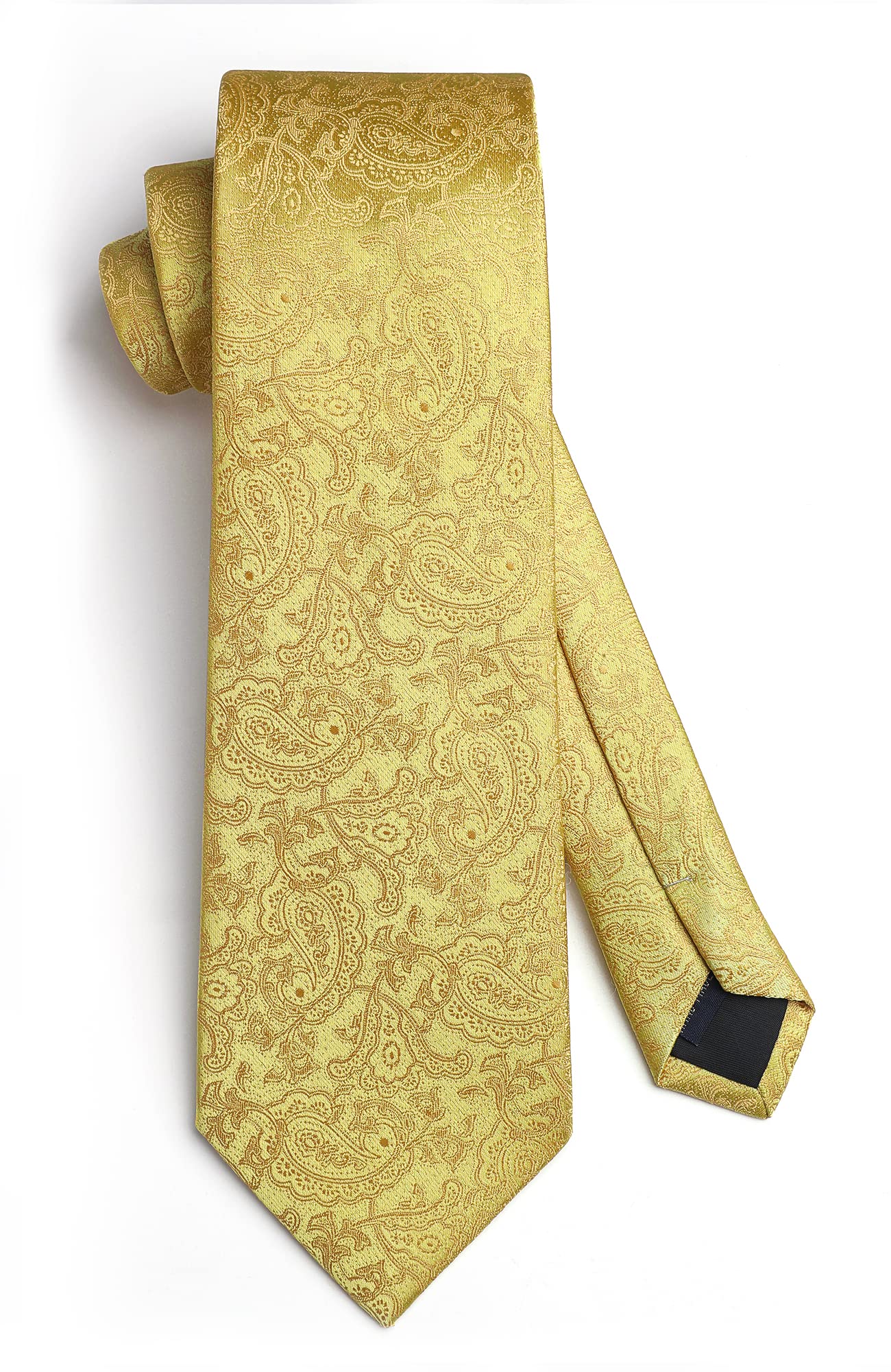 HISDERN Mens Paisley Gold Tie for Wedding Tie Handkerchief Men's Necktie & Pocket Square Set