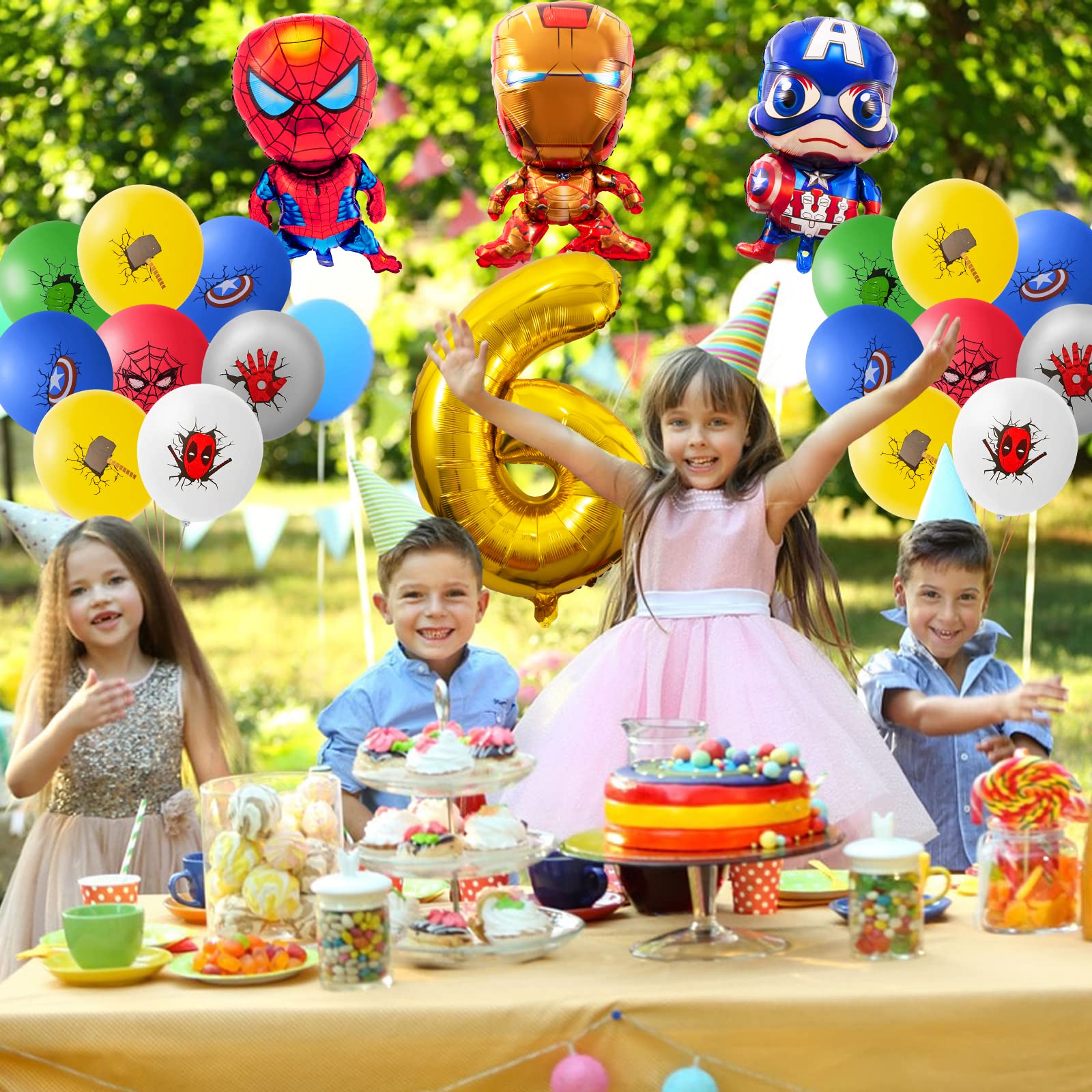 Avengers Birthday Decorations, 25Pcs Hero Birthday Balloons with Banner, 6th Party Decorations Boys Happy Birthday Balloon Banner