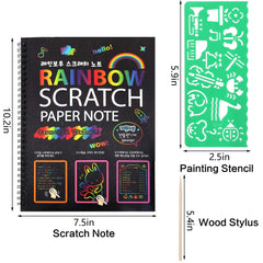 ruggito Rainbow Scratch Art for Kids,2 Rainbow Paper Books with 2 Pens 4 Painting Pattern Kids Arts and Crafts for Ages 4-12 Boys Girls Birthday Christmas Party Gift