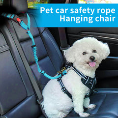 Dog Car Seat Belt, Restraint Adjustable with Elastic Bungee Buffer Headrest for Vehicle, 360° Swivel Carabiner Nylon Pet Safety Seat Belts Heavy Duty Car Harness for Dogs (Sky Blue, Headrest type)