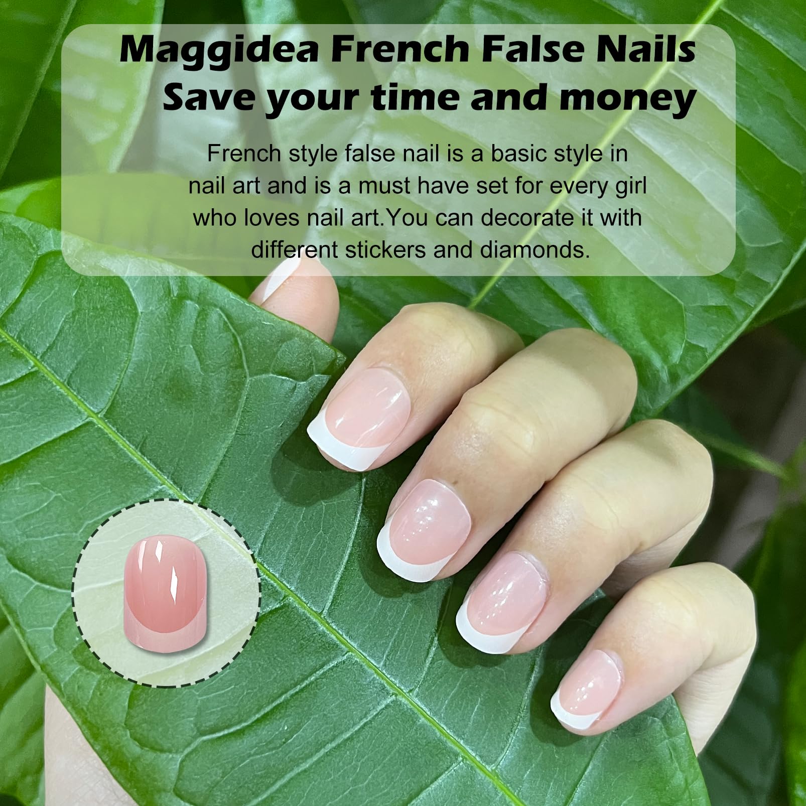 Maggidea Press on Nails,Jelly Pink Short Square False Nail Glossy 240 Pcs Fake Nails French Tip Glue on Nails Nail Art Manicure (Square Round- Extra Short)