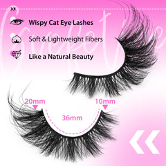 Fox Eye Lashes Wispy False Eyelashes Cat Eye Lashes Fluffy Lashes Natural Look Strip Lashes 20MM Fake Eye Lashes Pack by GVEFETIEE 8 Pairs